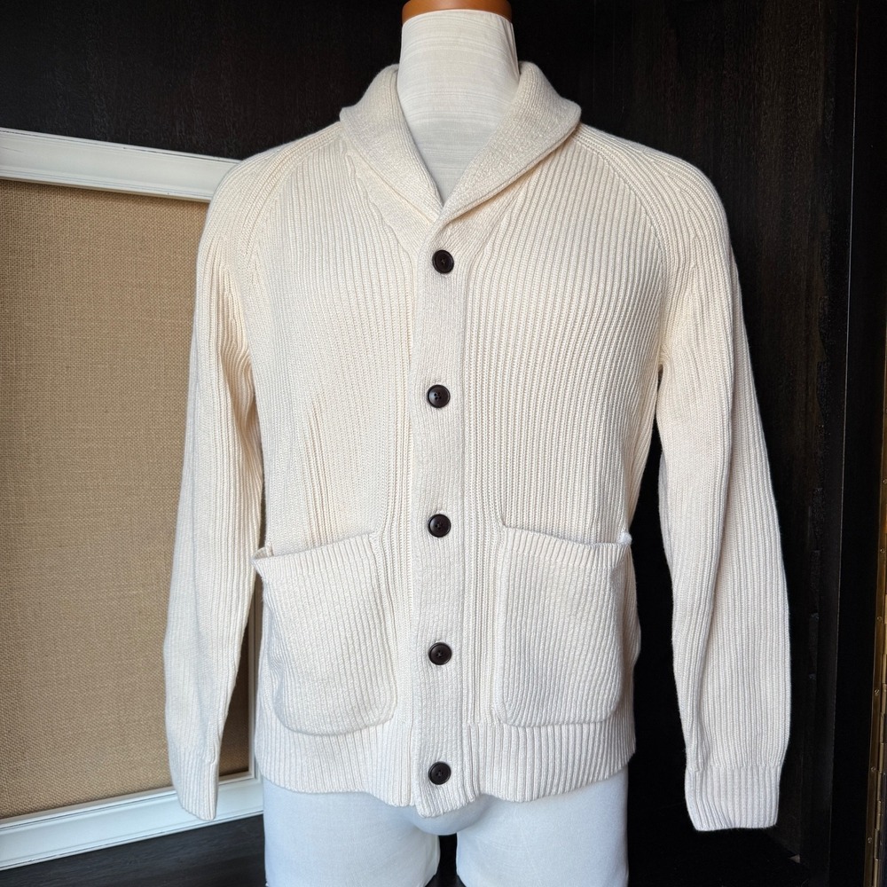 Banana Republic Cardigan Sweater Organic Cotton Rib Knit Button Front L Ivory